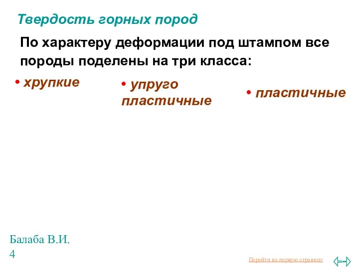 Балаба В.И. Твердость горных пород • хрупкие • упруго пластичные •