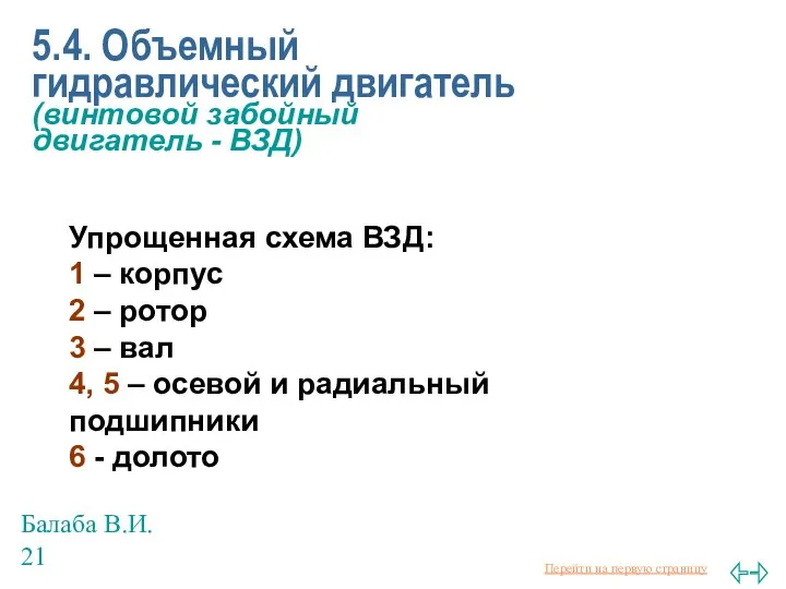 Балаба В.И. 5.4. Объемный гидравлический двигатель (винтовой забойный двигатель - ВЗД)