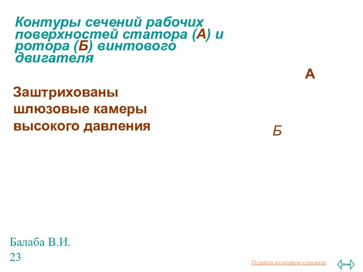 Балаба В.И. Контуры сечений рабочих поверхностей статора (А) и ротора (Б)