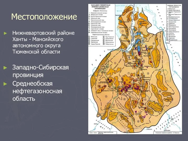 Местоположение Нижневартовский районе Ханты - Мансийского автономного округа Тюменской области Западно-Сибирская провинция Среднеобская нефтегазоносная область