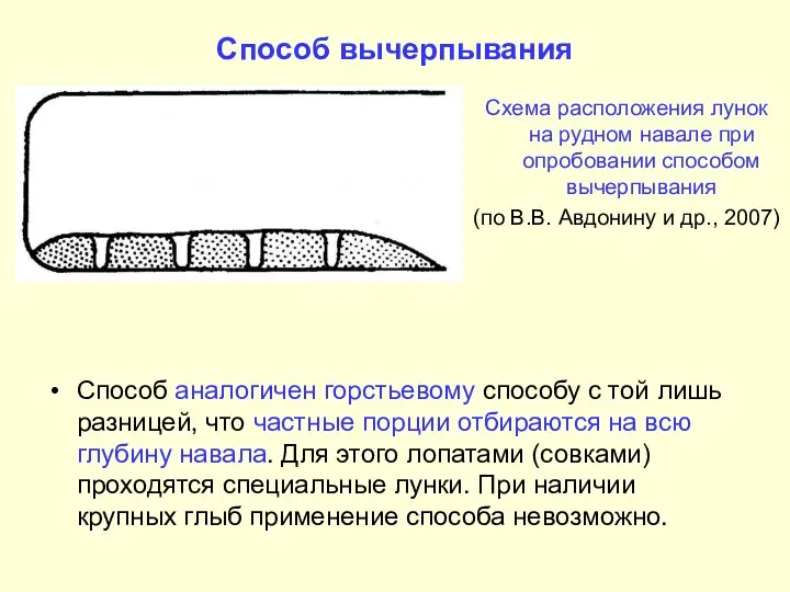 Способ вычерпывания Способ аналогичен горстьевому способу с той лишь разницей, что