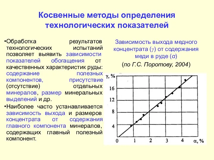 Косвенные методы определения технологических показателей Обработка результатов технологических испытаний позволяет выявить