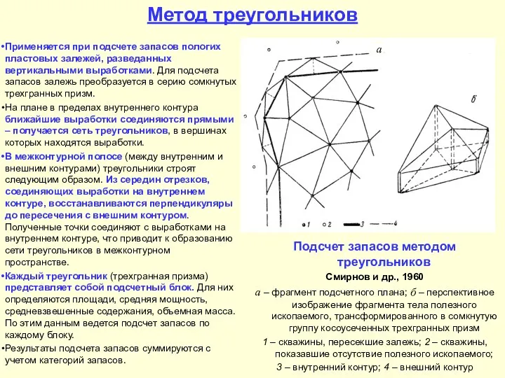 Метод треугольников Применяется при подсчете запасов пологих пластовых залежей, разведанных вертикальными