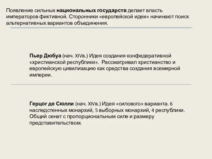 Появление сильных национальных государств делает власть императоров фиктивной. Сторонники «европейской идеи»