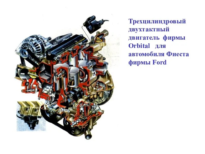 Трехцилиндровый двухтактный двигатель фирмы Orbital для автомобиля Фиеста фирмы Ford