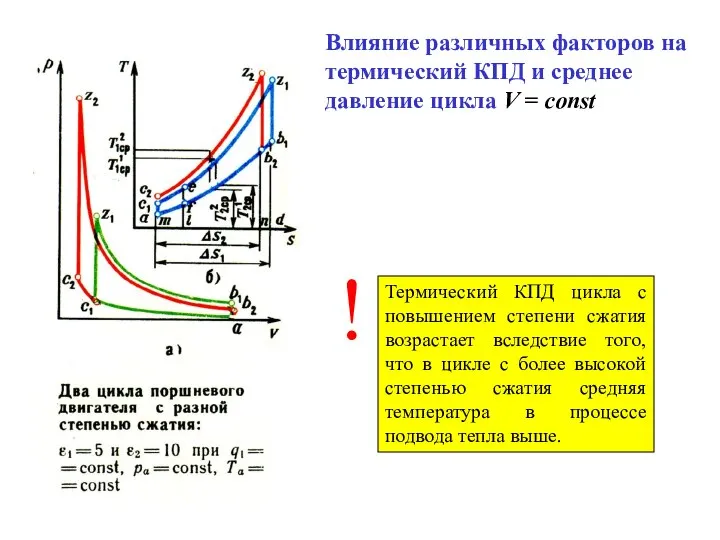 Влияние различных факторов на термический КПД и среднее давление цикла V