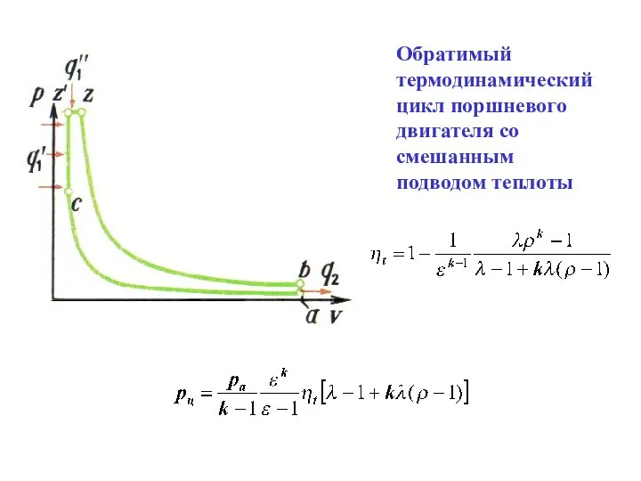 Обратимый термодинамический цикл поршневого двигателя со смешанным подводом теплоты