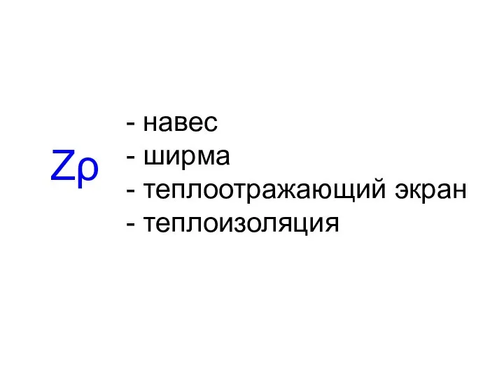 - навес - ширма - теплоотражающий экран - теплоизоляция Zρ