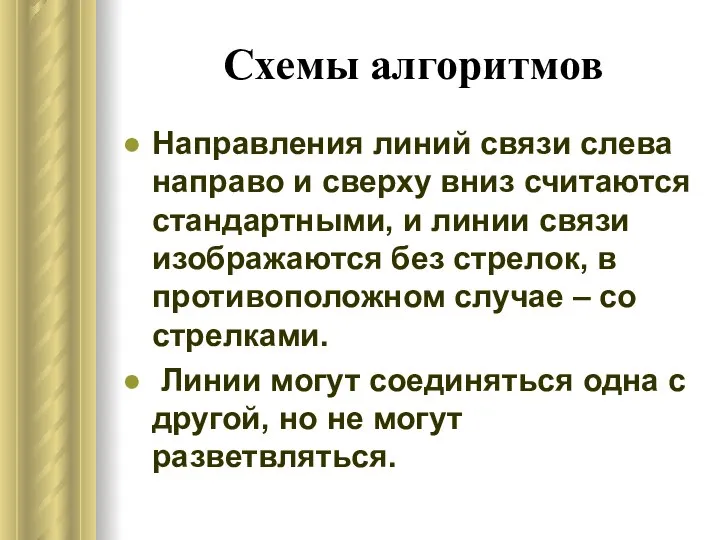 Схемы алгоритмов Направления линий связи слева направо и сверху вниз считаются