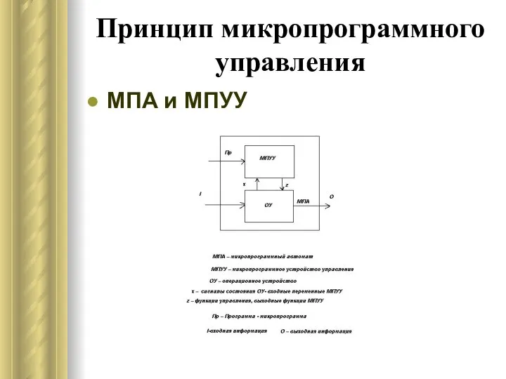 Принцип микропрограммного управления МПА и МПУУ