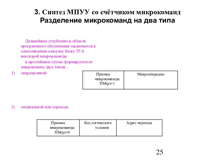 3. Синтез МПУУ со счётчиком микрокоманд Разделение микрокоманд на два типа