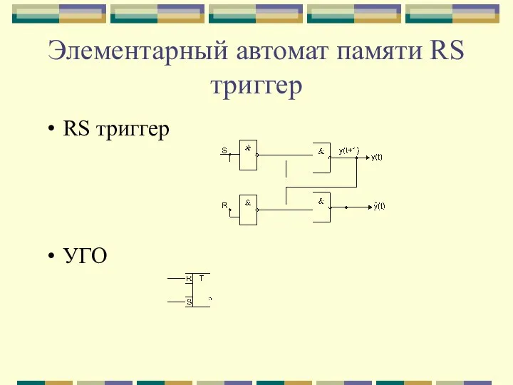 Элементарный автомат памяти RS триггер RS триггер УГО