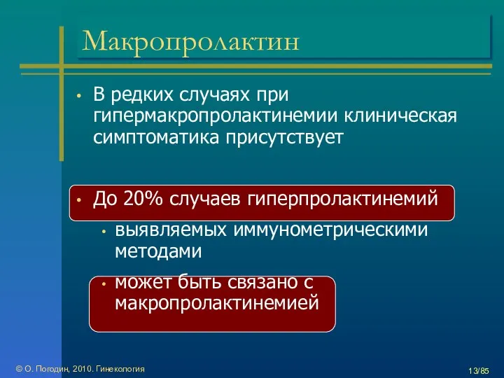 Макропролактин В редких случаях при гипермакропролактинемии клиническая симптоматика присутствует До 20%