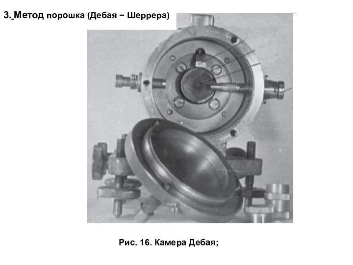 Рис. 16. Камера Дебая; 3. Метод порошка (Дебая − Шеррера)