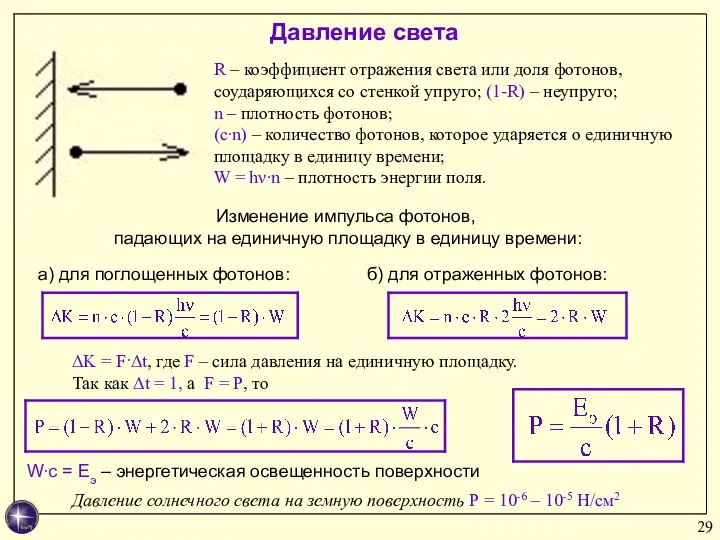 R – коэффициент отражения света или доля фотонов, соударяющихся со стенкой