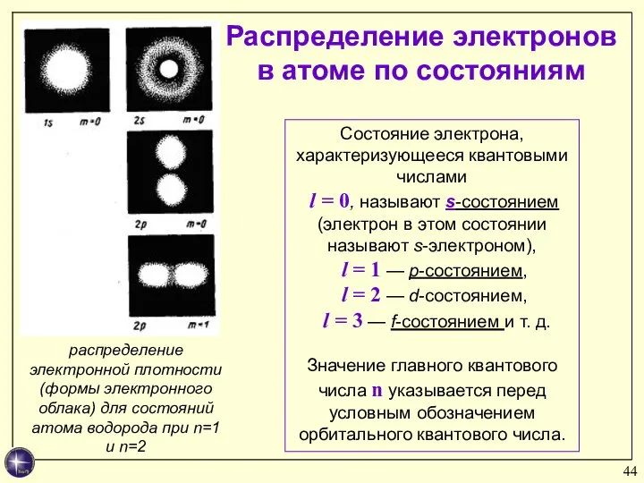 Состояние электрона, характеризующееся квантовыми числами l = 0, называют s-состоянием (электрон