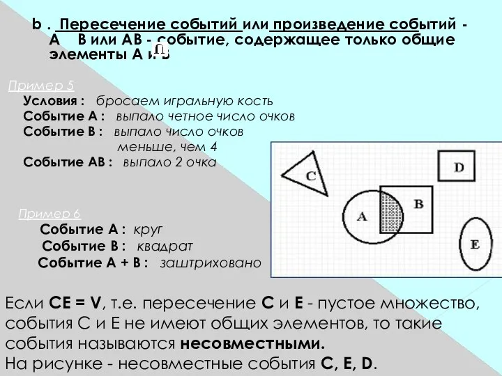 b . Пересечение событий или произведение событий - A B или