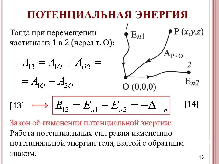 [13] [14] Закон об изменении потенциальной энергии: Работа потенциальных сил равна