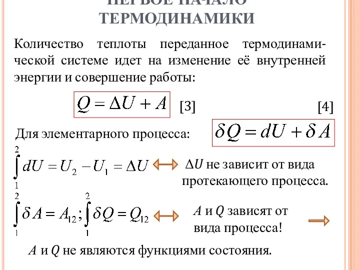 Для элементарного процесса: А и Q зависят от вида процесса! ΔU