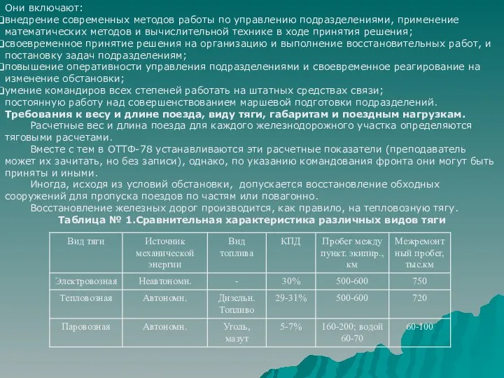 Они включают: внедрение современных методов работы по управлению подразделениями, применение математических