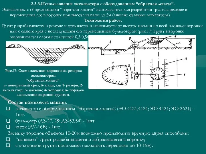 2.3.3.Использование экскаватора с оборудованием “обратная лопата”. Экскаваторы с оборудованием “обратная лопата”