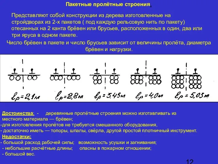 Пакетные пролётные строения. Представляют собой конструкции из дерева изготовленные на стройдворах