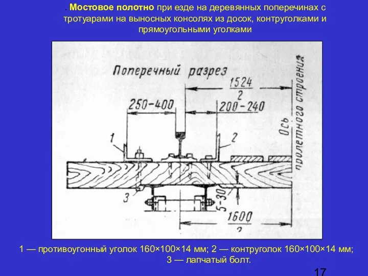 . Мостовое полотно при езде на деревянных поперечинах с тротуарами на