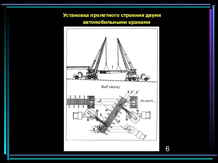 Установка пролетного строения двумя автомобильными кранами