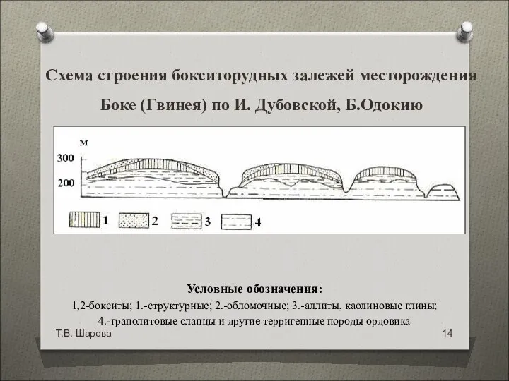 Т.В. Шарова Схема строения бокситорудных залежей месторождения Боке (Гвинея) по И.