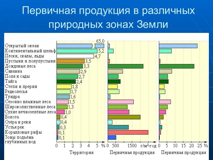 Первичная продукция в различных природных зонах Земли