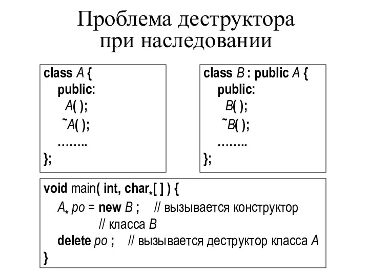 Проблема деструктора при наследовании class A { public: A( ); ~A(