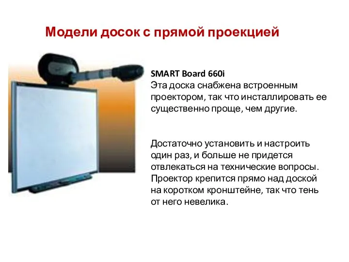 Модели досок с прямой проекцией SMART Board 660i Эта доска снабжена