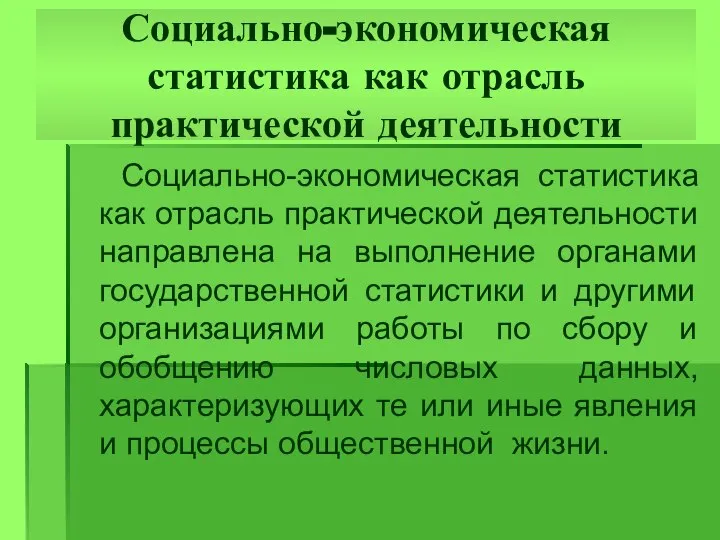 Социально-экономическая статистика как отрасль практической деятельности Социально-экономическая статистика как отрасль практической