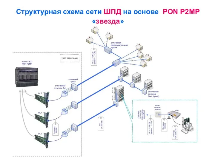 Структурная схема сети ШПД на основе PON P2MP «звезда»