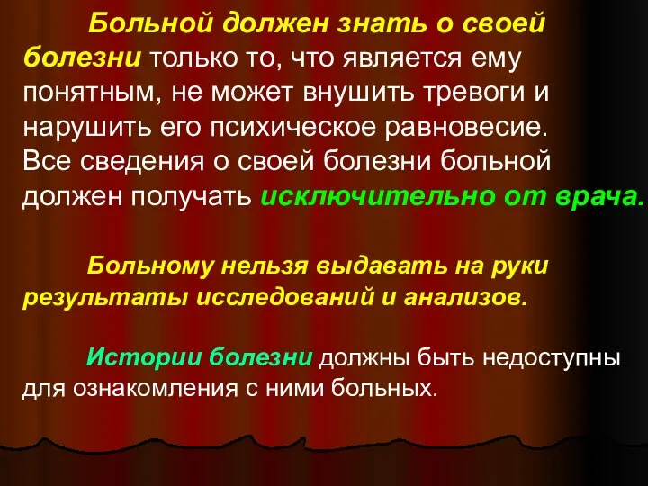 Больной должен знать о своей болезни только то, что является ему