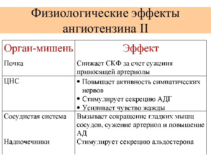 Физиологические эффекты ангиотензина II