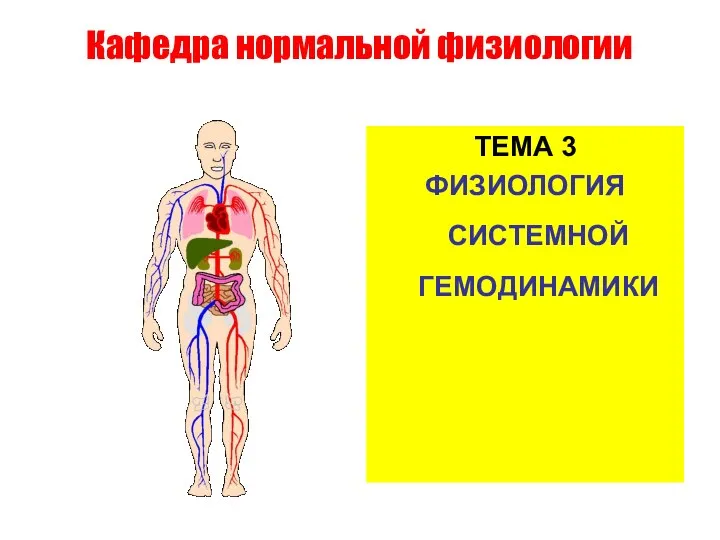 Кафедра нормальной физиологии ТЕМА 3 ФИЗИОЛОГИЯ СИСТЕМНОЙ ГЕМОДИНАМИКИ