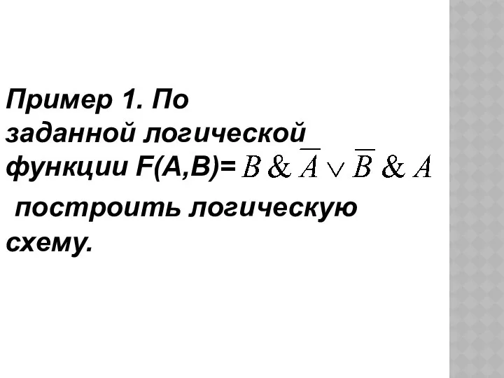 Пример 1. По заданной логической функции F(A,B)= построить логическую схему.