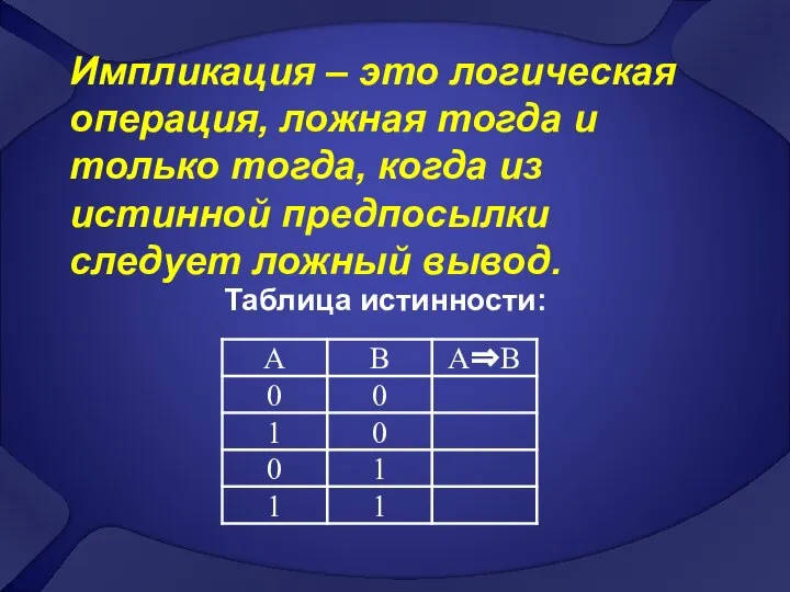 Импликация – это логическая операция, ложная тогда и только тогда, когда