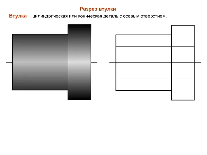 Втулка – цилиндрическая или коническая деталь с осевым отверстием. Разрез втулки