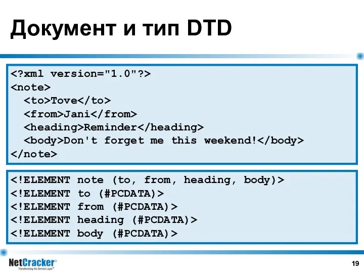 Документ и тип DTD Tove Jani Reminder Don't forget me this weekend!