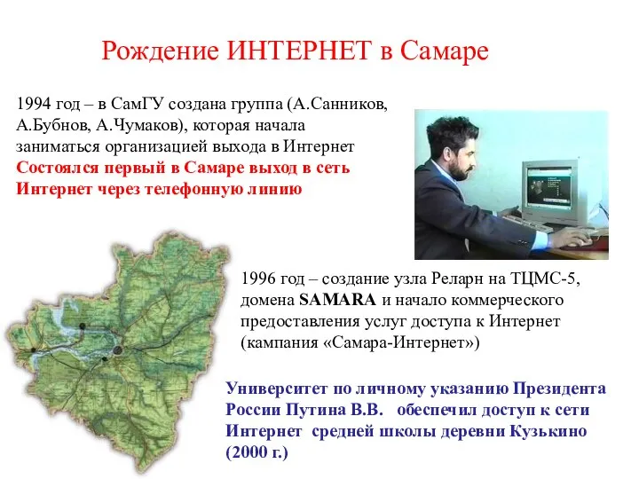 Рождение ИНТЕРНЕТ в Самаре 1994 год – в СамГУ создана группа