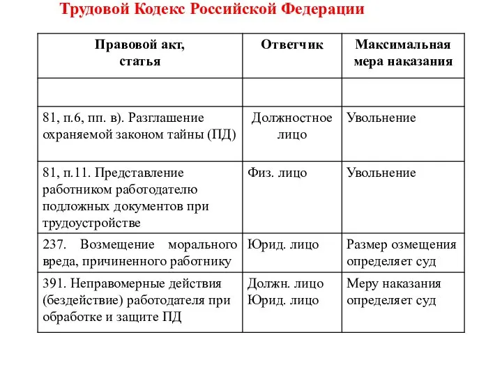 Трудовой Кодекс Российской Федерации