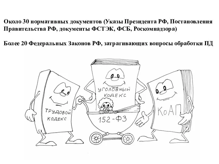 Около 30 нормативных документов (Указы Президента РФ, Постановления Правительства РФ, документы