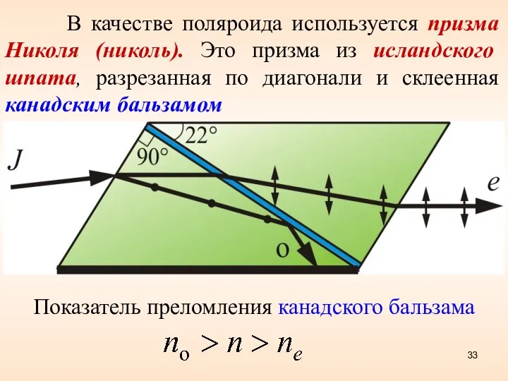 В качестве поляроида используется призма Николя (николь). Это призма из исландского