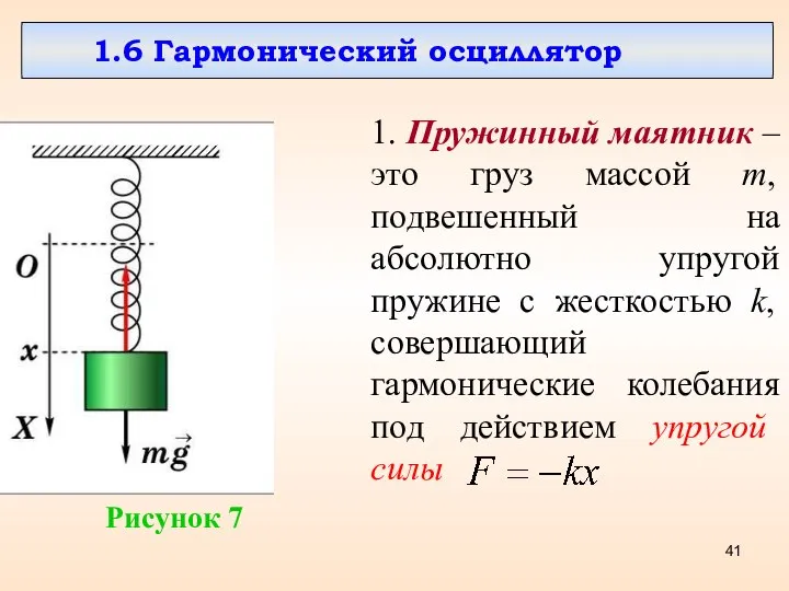 1.6 Гармонический осциллятор 1. Пружинный маятник – это груз массой m,