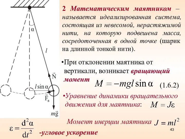 2 Математическим маятником – называется идеализированная система, состоящая из невесомой, нерастяжимой