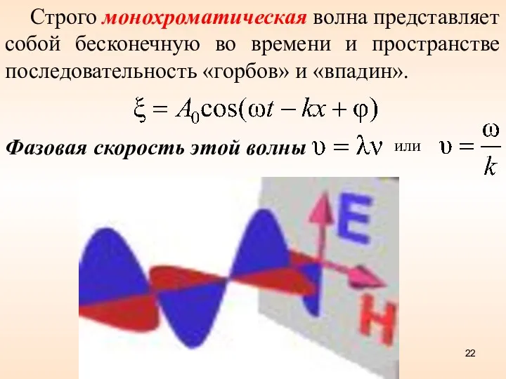 Строго монохроматическая волна представляет собой бесконечную во времени и пространстве последовательность