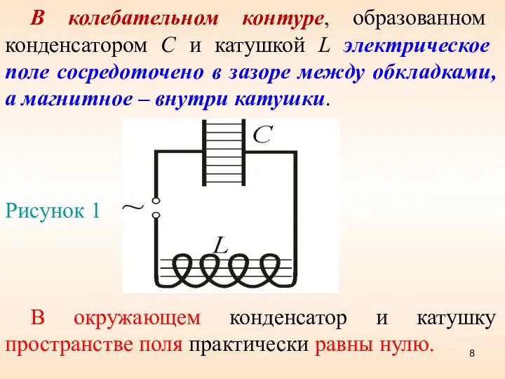 В колебательном контуре, образованном конденсатором С и катушкой L электрическое поле