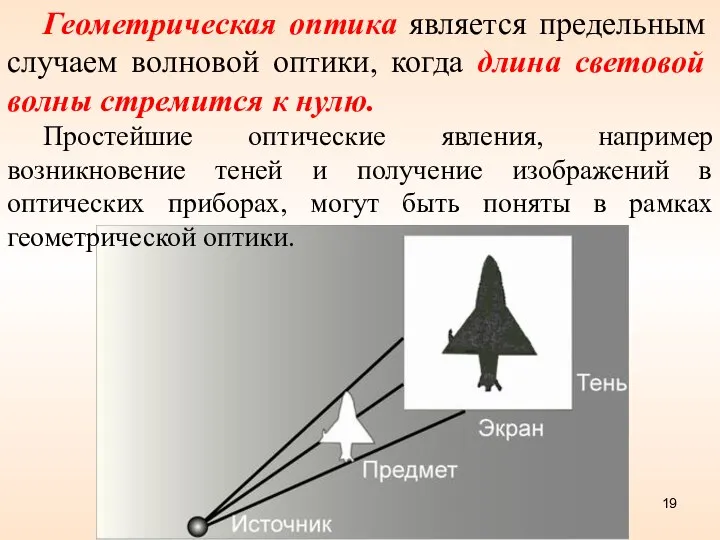 Геометрическая оптика является предельным случаем волновой оптики, когда длина световой волны